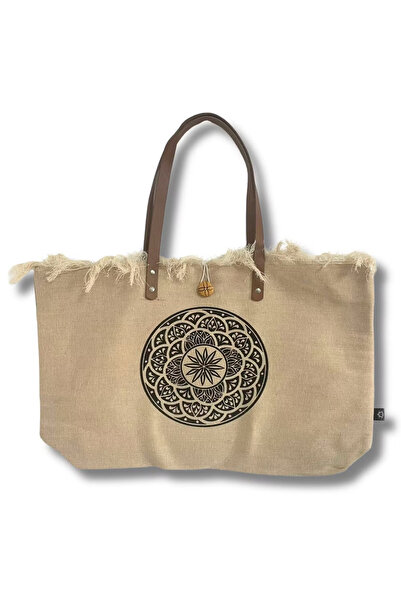 Zensomnia Natural Bag with Leather Handles - Mandala