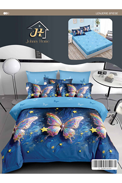 Pucioasa Bed linen Finet 6 pieces with Elastic, large blue butterflies print-...