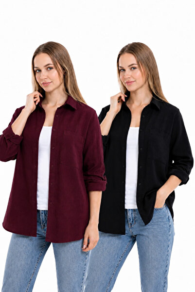 SANTAMİLA 2-Piece Linen Shirt 100% Cotton Burgundy Black