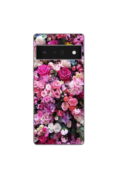 OEM Husa compatibila cu Google Pixel 6 Pro Silicon Gel Tpu Model Trandafiri Roz