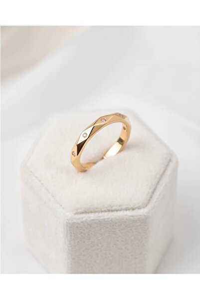 Portakal Esintisi Prismora Inlaid Zircon Stone Thin Octagon Adjustable Ring