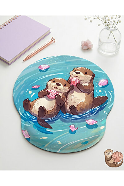matizya Su Samuru Desenli Bilek Destekli Oval Mousepad 19x23 cm Sevimli Otter...