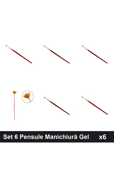 NAİLS Set 6 Pensule Manichiură Gel, Limbă Pisică și Țesit, Evantai, Unghii UV...
