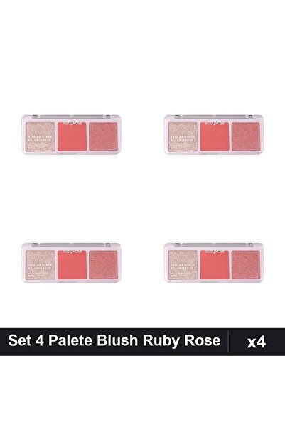 Ruby Rose Set of 4 Blush and Highlighter Palettes Medium, Makeup Professional