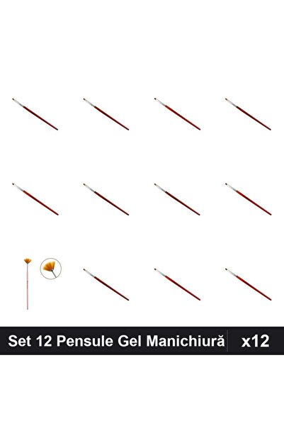 NAİLS Set 12 Pensule Manichiură Gel, Model Tesit și Limba Pisică, Evantai, Pr...