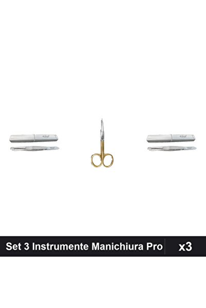 One Group Set 3 Instrumente Manichiura Profesionale, Penseta Unghiera Forfecu...