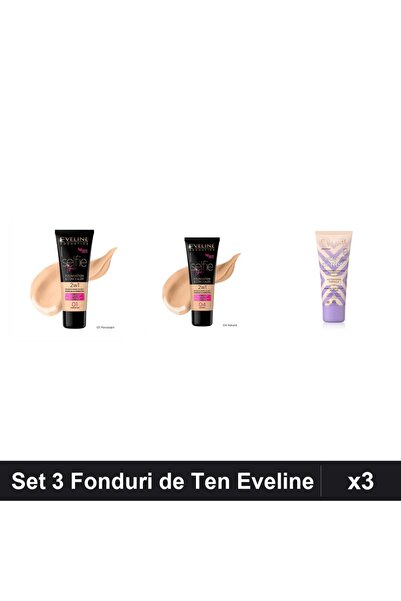 Eveline Set 3 Fonduri de Ten Cosmetics, Nuante Porcelain Light-Beige, 30ml