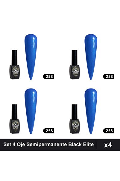 global fashion Set 4 Oje Semipermanente Black Elite 8ml, Manichiura UV/LED,