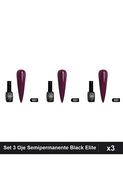 global fashion Set 3 Oje Semipermanente Black Elite 8ml, Nuanta 031, Manichiu...