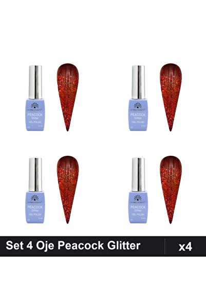 Makeup Set 4 Oje Semipermanente Peacock Glitter 8ml, Nuanță 05, Manichiură UV...