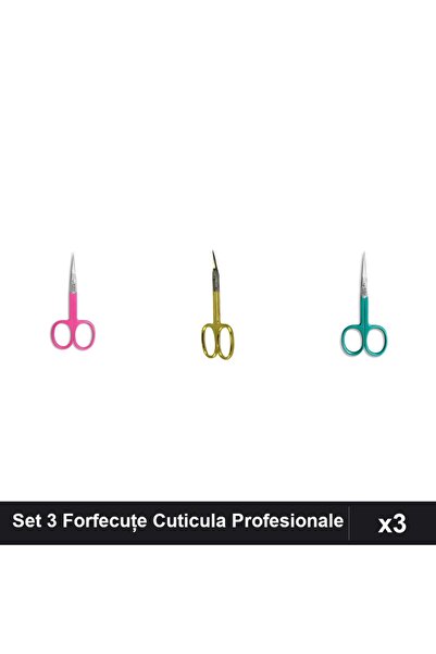 One Group Set 3 Forfecuțe Profesionale Cuticula, Roz Auriu Turcoaz, Manichiura