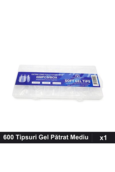 global fashion Set 600 Tipsuri Gel Pătrat Mediu, Unghii Artificiale, Manichiu...