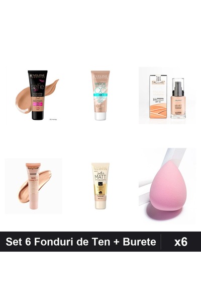 Eveline Set 6 Fonduri de Ten Ruby Rose, Nuante Miel Bej Vanilla, 30-34ml cu B...