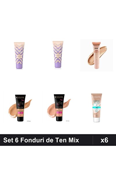 Eveline Eveline Foundation Set of 6, Ruby Rose, Ivory Beige Vanilla Shades, 30ml