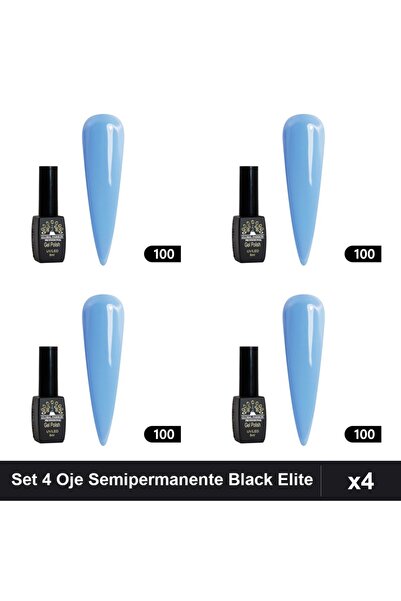 global fashion Set 4 Oje Semipermanente Black Elite 8ml, Manichiura UV/LED Pr...