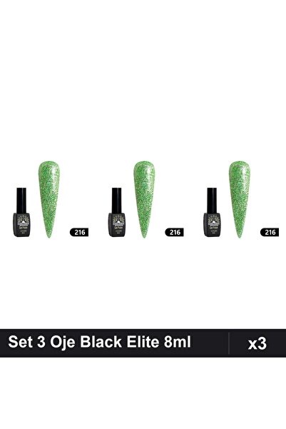 global fashion Set 3 Oje Semipermanente Black Elite 8ml, Manichiura UV/LED, G...