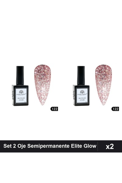 global fashion Set 2 Oje Semipermanente Elite Glow 15ml, Gel Polish UV/LED