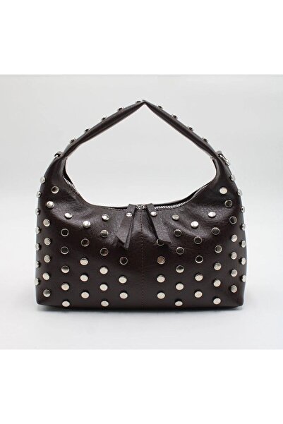 EGEM ATELİER Leather Studded Detailed Zipper Closure Hand, Arm and Shoulder Bag