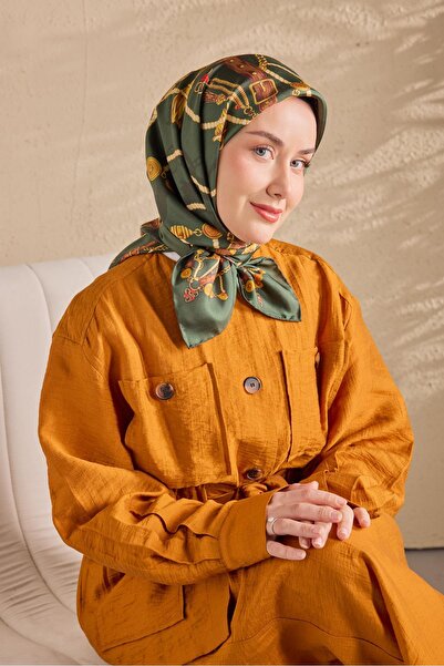 Silk Home Eșarfă din mătase twill cu detalii, culoare smarald, 90x90