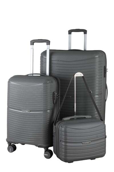 MÇS V379 AURA Y.ÜRETİM PP VALİZ 55 CM + 75 CM + MAKYAJ SİYAH SET