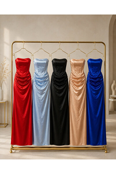 OEM Rochie lunga eleganta fara bretele, cu bust tip corset si drapaje laterale