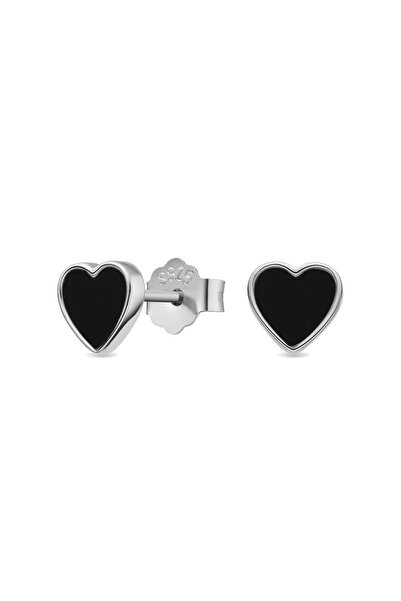 Lisa&Co. Cercei Argint Black Heart L Argint placat cu rodiu / Agat / Negru