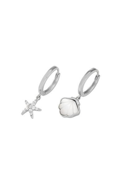 Lisa&Co. Cercei Argint Seashore Hoops Argint placat cu rodiu / Zircon&Sidef /...