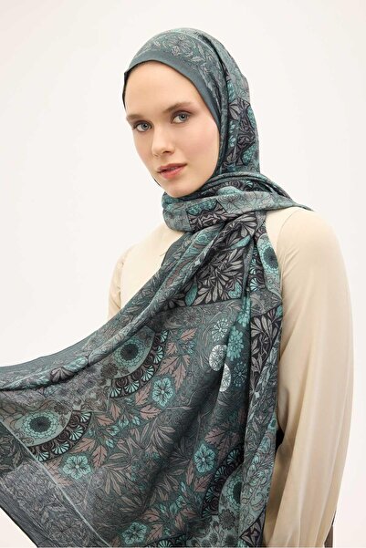 Silk Home Urban Hours Floral Motif Pattern Patina Green Mayda Shawl 190X70