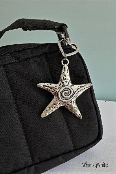 WhimsyWhite Spiral Starfish Bag Charm - Star Keychain with Heart Clip, Spiral...