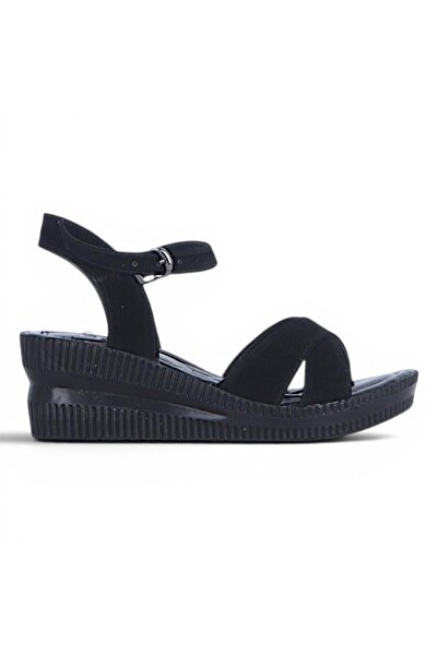Ayakcenter Byn Moonlight By34 Suede crne ženske sandale sa 7 cm petom
