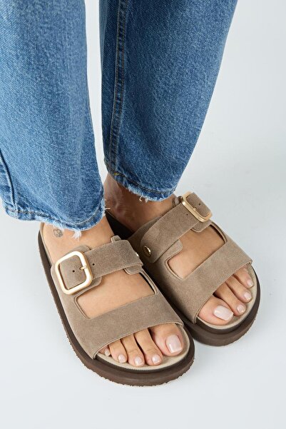 Manijero Regina Women's Genuine Leather Double-Strapped Single-Buckle Mink Sl...