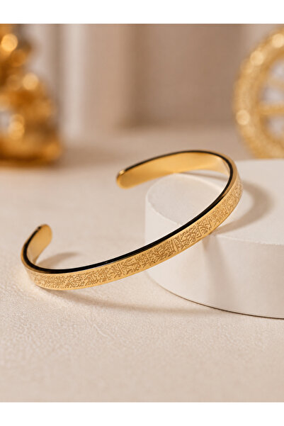 PEEM jewelry سوار من الفولاذ مكتوب عليه آية الكرسي بالخط العربي باللون الذهبي...