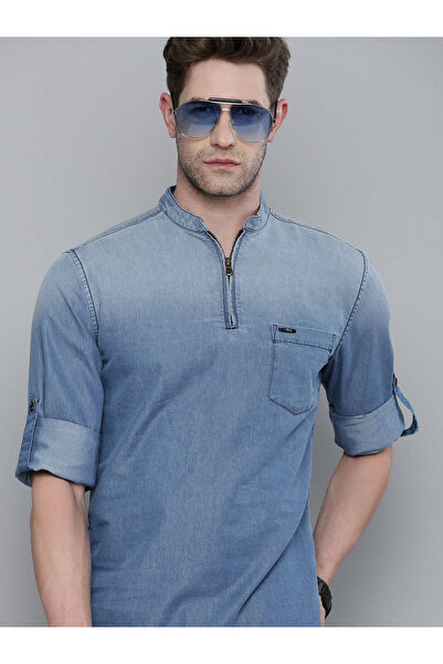The Indian Garage Co By Styli Men Slim Fit Washed Denim Shirt