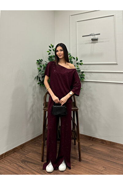 ZDABOUTİQUE Glam Simli Tek Omuz Kadın Takım