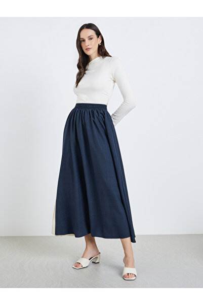 Styli Dark Blue Textured A-Line Maxi Skirt