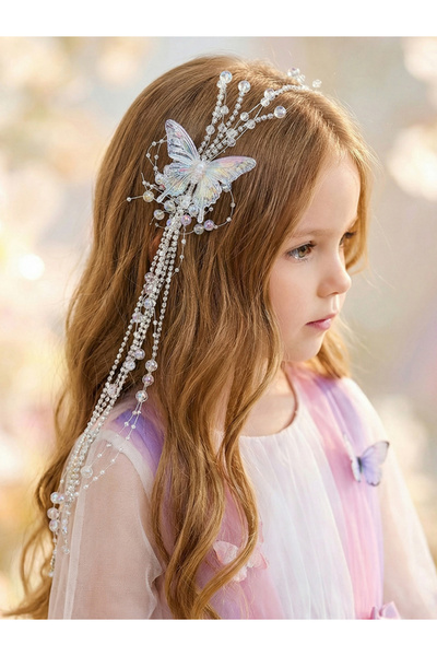 Take Two By Styli White Embellished Butterfly Hair Clip with Tassels