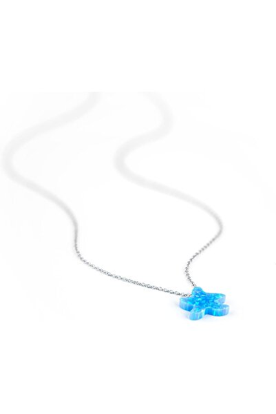 MINZA Starfish Women's Necklace, 925 Sterling Silver, Beaded Pendant Necklace, with Opal, Handmade Adjustable Jewelry