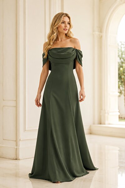 Rain and River Madonna Collar Satin Look Evening Dress