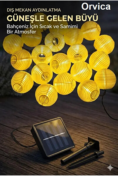 ORVİCA Güneş Enerjili Solar Led Işıklı Japon Feneri 20 Led 3 Metre 8 Mod Led ...
