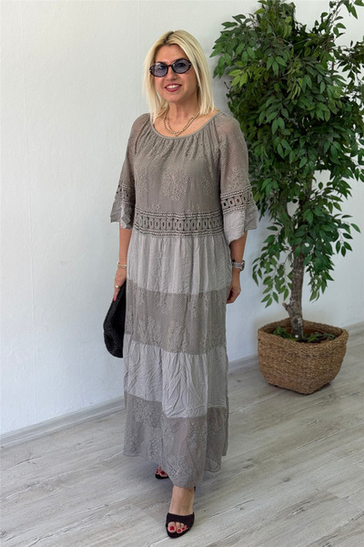 By Esra Celkan Mink Mesh Lace Long Imported Dress
