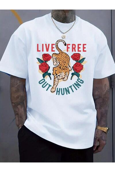 bolivia's قميص صيد للرجال - تصميم مطبوع عليه "LIVE FREE OUT HUNTING" مع نقش ا...