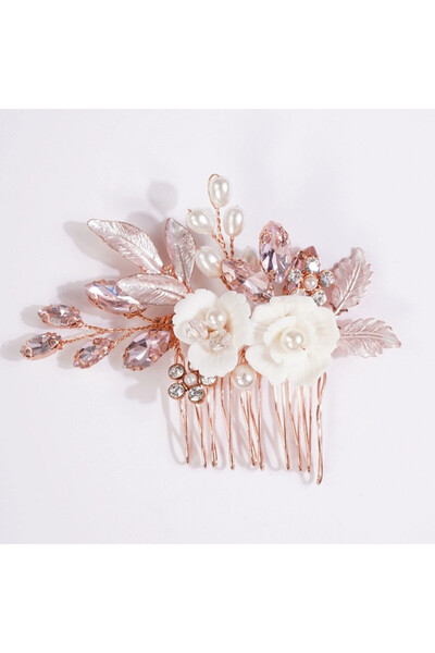 Raizel Accesoriu par auriu-rose, stil pieptene, cu floricele si cristale roz,...