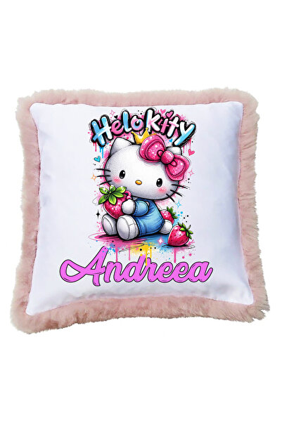 Eom Fluffy Decorative Cushion for Girls' Room, Customizable, Hello Kitty Stra...