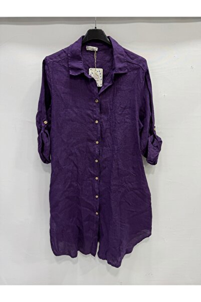 della moor Purple Italian Folded Long Sleeve Linen Tunic Shirt Dress 38 - 42 ...