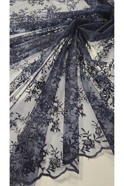 TESATURI OUTLET Navy Blue Embroidery with Patterned – Elegant Material for Dr...