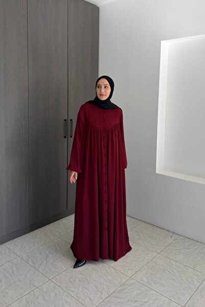 EYMAHCA Button Detailed Pleated Robe Dress