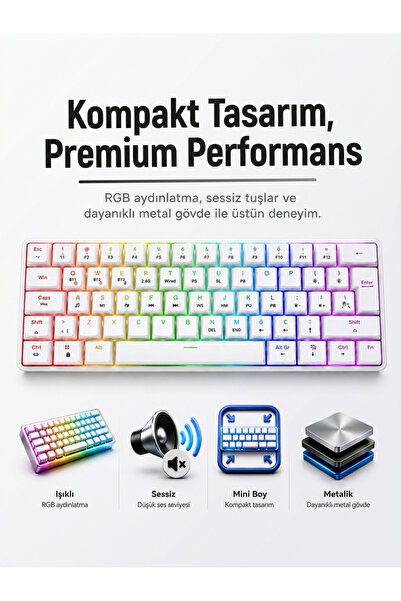 Tech&bello accessories Red Switch 62 Tuşlu RGB Mini Mekanik Oyuncu Klavyesi S...