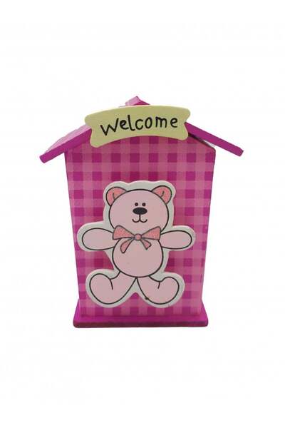 Other Wooden baby piggy bank with paper holder - pink
