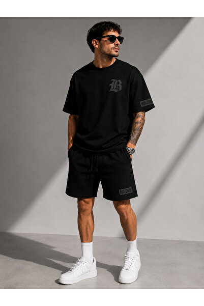JAWÜ STYLE 089 Kol Baskı Detaylı Yetişkin Şort Takım