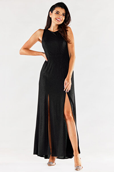 Awama Maxi dress, Awama, A549, L, Black, shiny knit with glitter, round neckl...